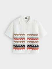 PS Paul Smith White Wave Detail Knitted Polo Shirt - Image 6 of 6
