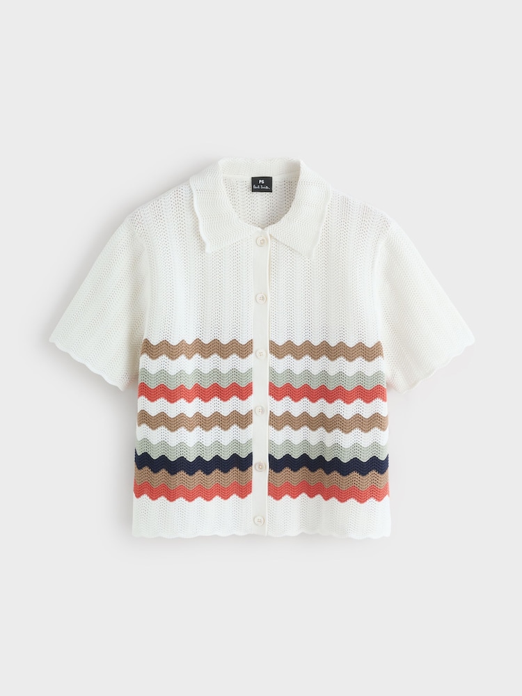 PS Paul Smith White Wave Detail Knitted Polo Shirt - Image 6 of 6 PS Paul Smith White Wave Detail Knitted Polo Shirt - Image 6 of 6