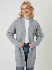 Threadbare Grey Cable Knit Detail Longline Cardigan - Image 1 of 5