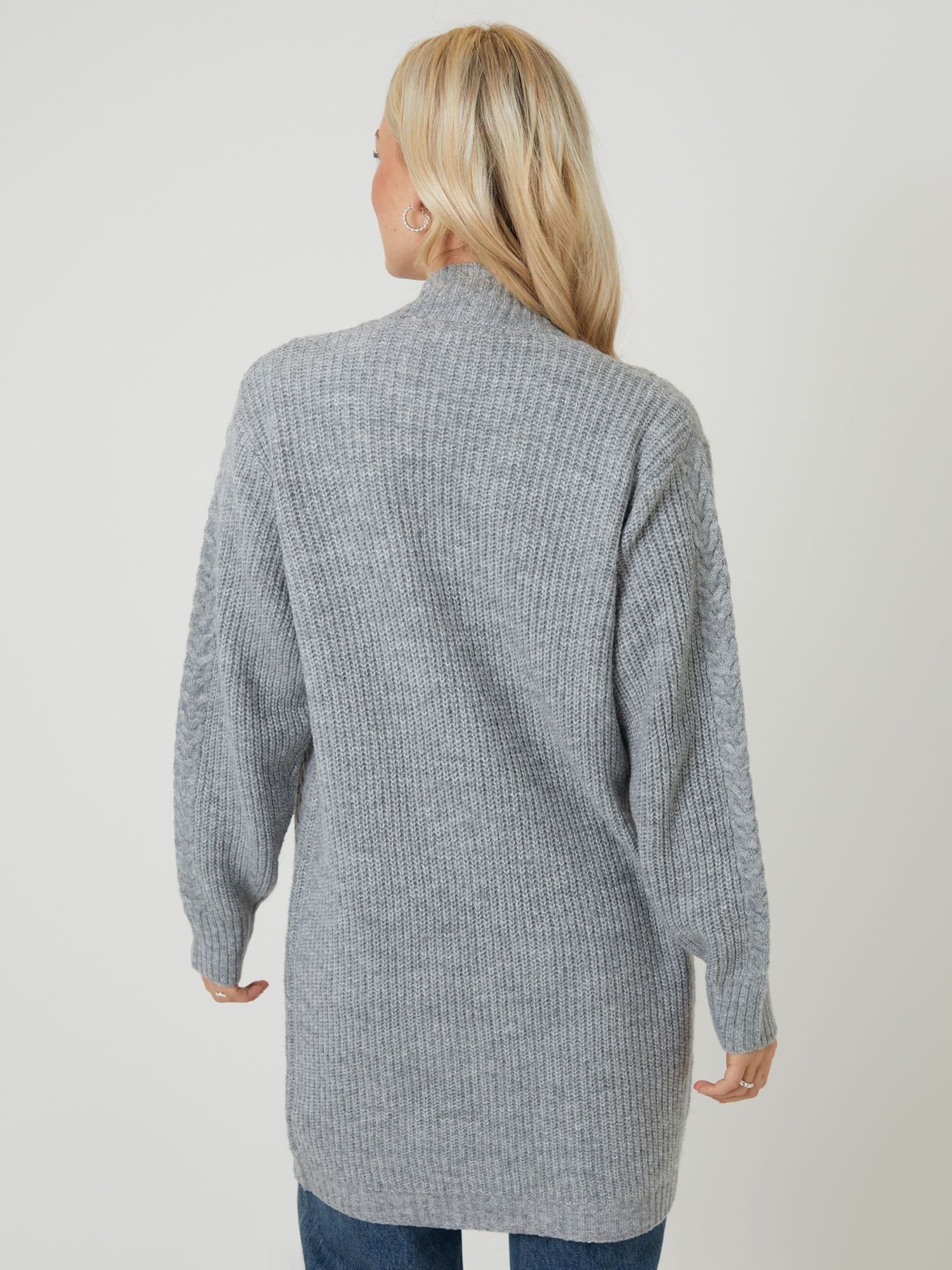 Buy Threadbare Grey Cable Knit Detail Longline Cardigan from the