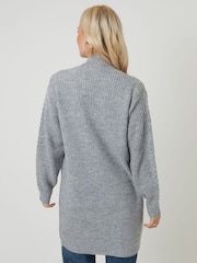 Threadbare Grey Cable Knit Detail Longline Cardigan - Image 2 of 5
