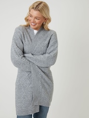 Threadbare Grey Cable Knit Detail Longline Cardigan - Image 4 of 5