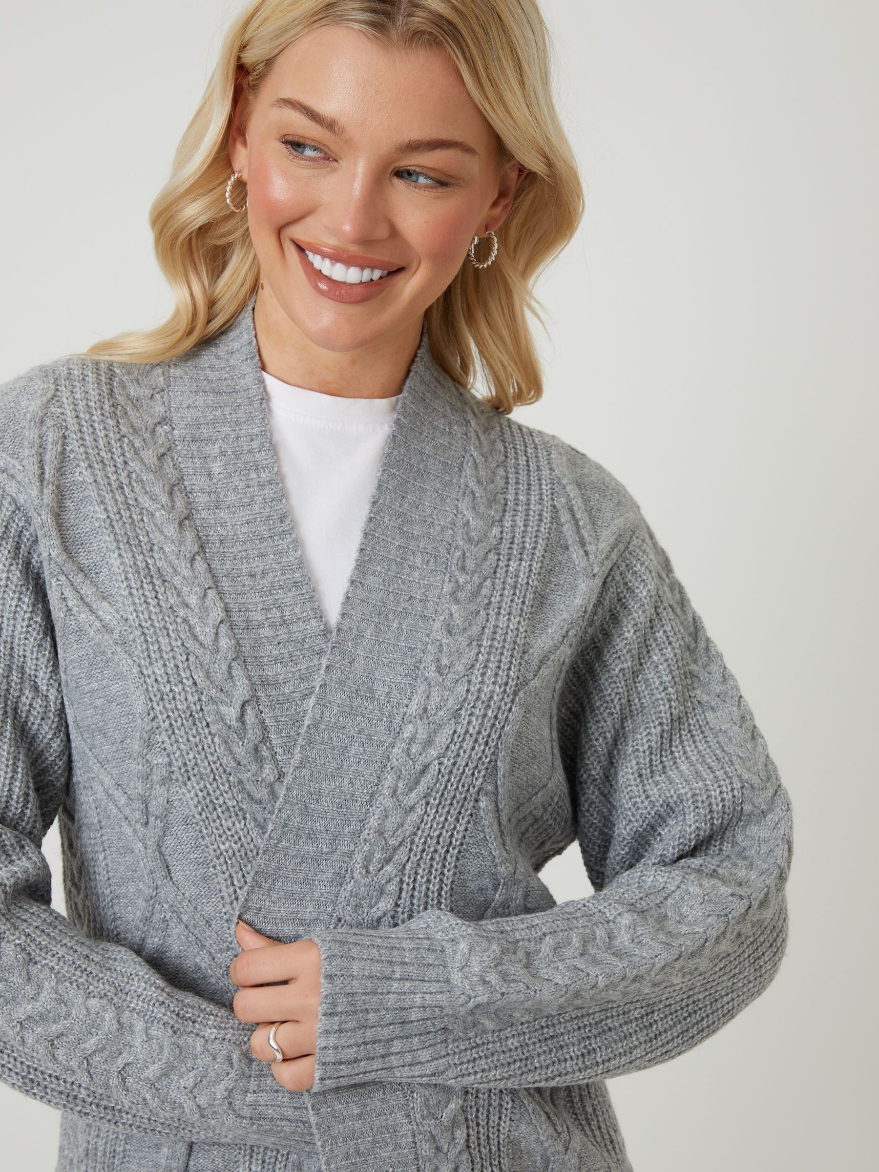トップス eaphi CABLE KNIT CARDIGAN gray Wool Blend Cable Cardigan
