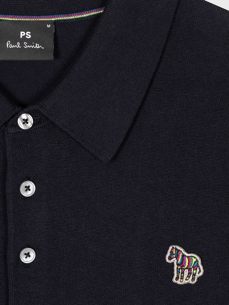 PS Paul Smith Blue Logo Knitted Polo Shirt - Image 6 of 6