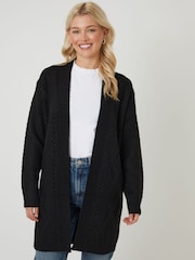 Threadbare Black Cable Knit Detail Longline Cardigan - Image 1 of 5