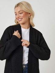 Threadbare Black Cable Knit Detail Longline Cardigan - Image 2 of 5