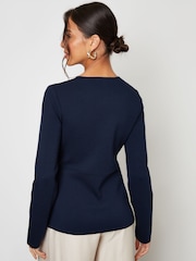 Threadbare Blue Cinched Knitted Button Up Cardigan - Image 2 of 5