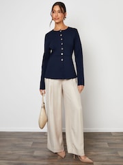 Threadbare Blue Cinched Knitted Button Up Cardigan - Image 3 of 5