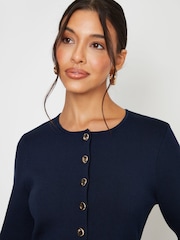 Threadbare Blue Cinched Knitted Button Up Cardigan - Image 4 of 5