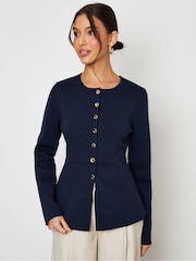 Threadbare Blue Cinched Knitted Button Up Cardigan - Image 5 of 5