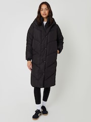 Threadbare Black Longline Wrap Hood Puffer Jacket - Image 3 of 6