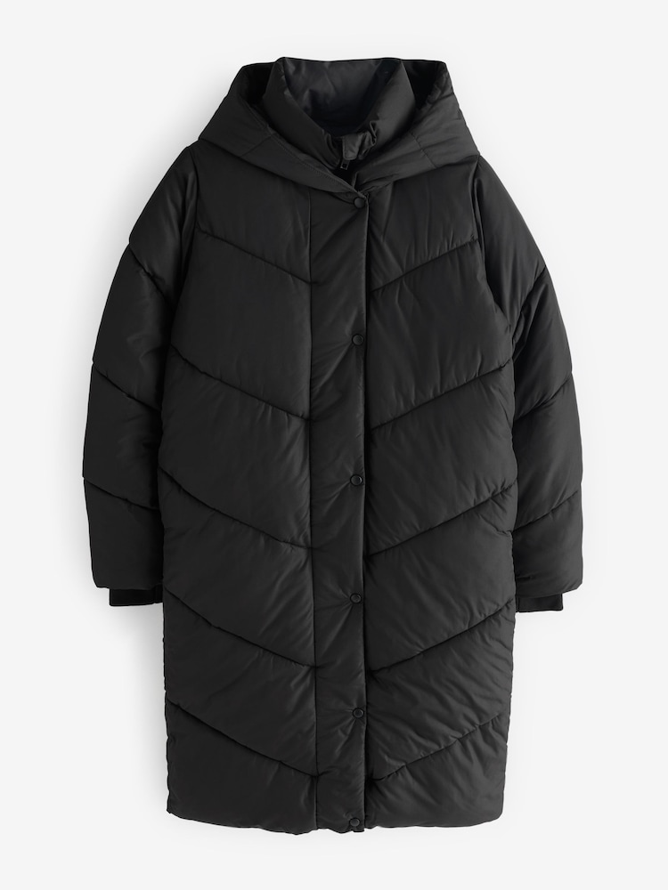 Threadbare Black Longline Wrap Hood Puffer Jacket - Image 6 of 6 Threadbare Black Longline Wrap Hood Puffer Jacket - Image 6 of 6