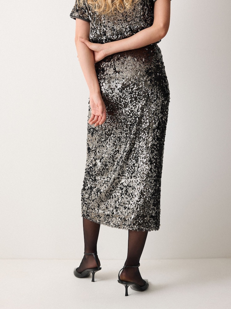 jigsaw metallic dress Womens Jigsaw Silver Metallic Sequin Skirt M (US 8-10)