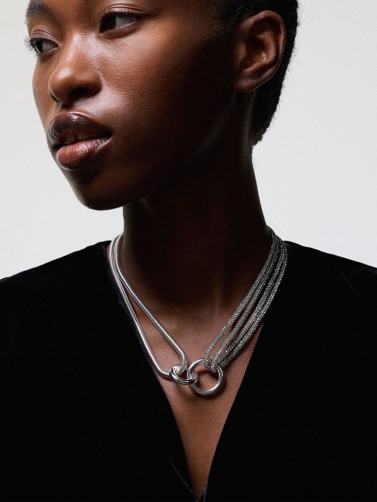 Jigsaw Silver Sparkle Cord Necklace - Image 1 of 3 Jigsaw Silver Sparkle Cord Necklace - Image 1 of 3