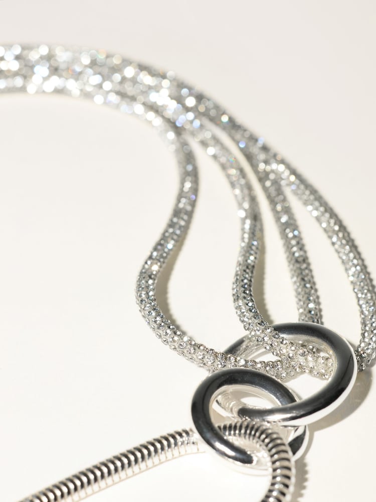 Jigsaw Silver Sparkle Cord Necklace - Image 3 of 3 Jigsaw Silver Sparkle Cord Necklace - Image 3 of 3