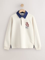 Ecru Contrast Collar Long Sleeve Graphic Embroidered Rugby Shirt - Image 1 of 3