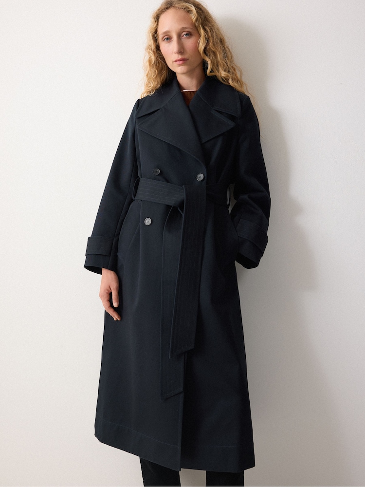 Jigsaw Blue Bonded Cotton Trench Coat - Image 1 of 5 Jigsaw Blue Bonded Cotton Trench Coat - Image 1 of 5