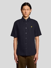 Lyle & Scott Blue Short Sleeve Linen Blend Shirt - Image 1 of 6