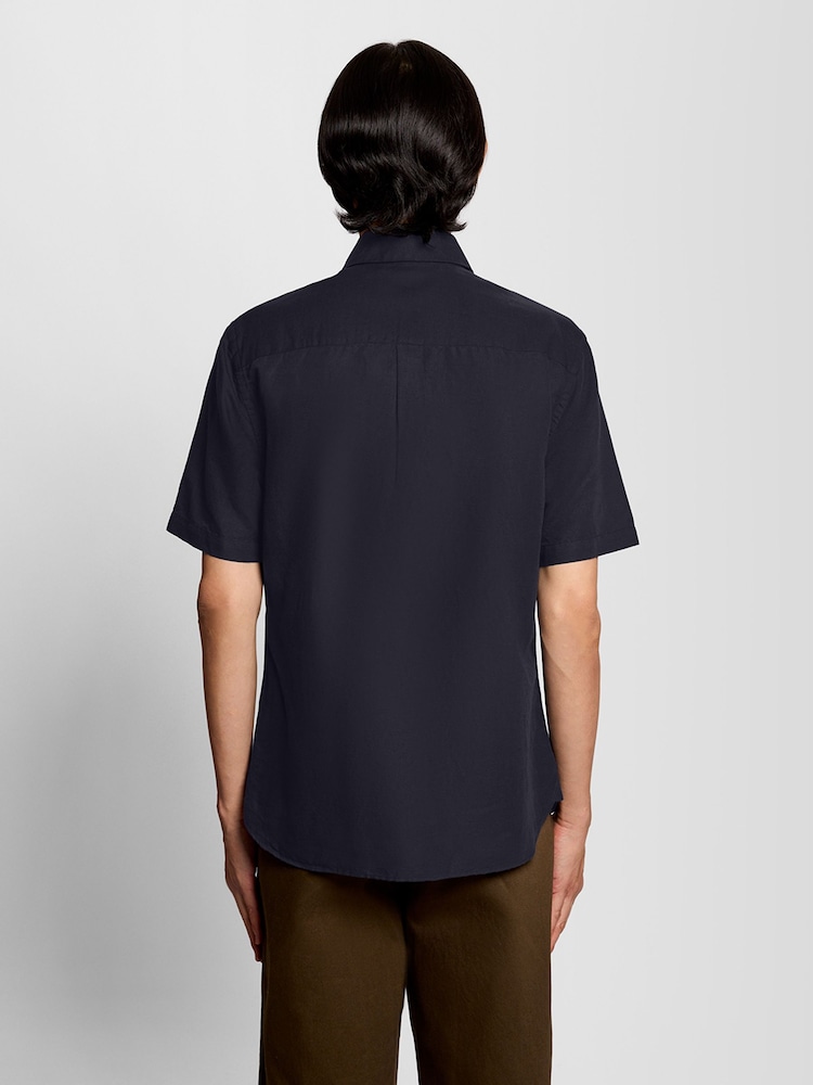 Lyle & Scott Blue Short Sleeve Linen Blend Shirt - Image 2 of 6