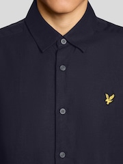 Lyle & Scott Blue Short Sleeve Linen Blend Shirt - Image 4 of 6