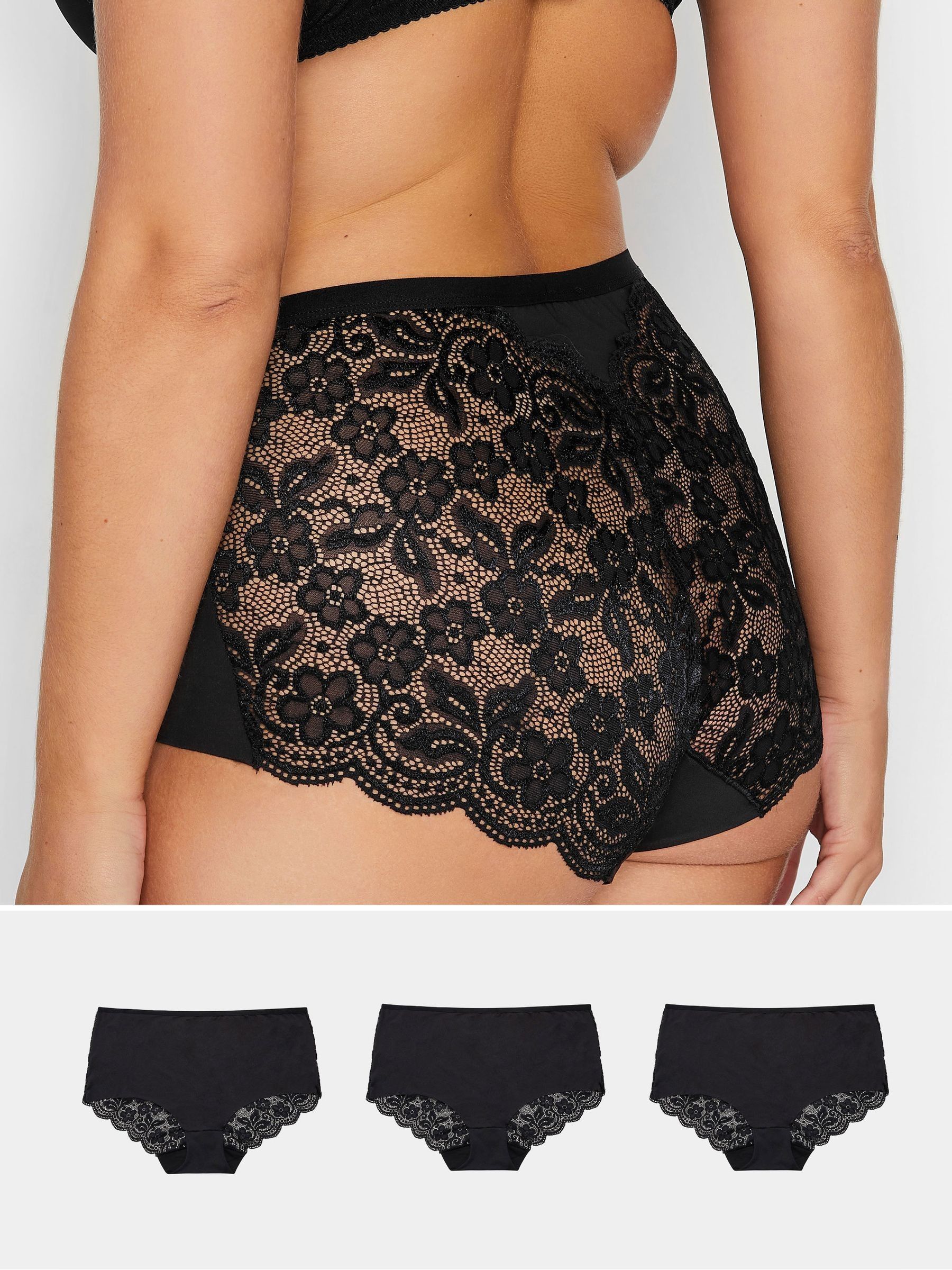 Yours Black Pack Of 3 Curve Lace Full Briefs - Image 3