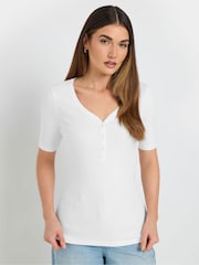 Long Tall Sally White Ribbed Short Sleeve Henley Top - Image 2 of 4