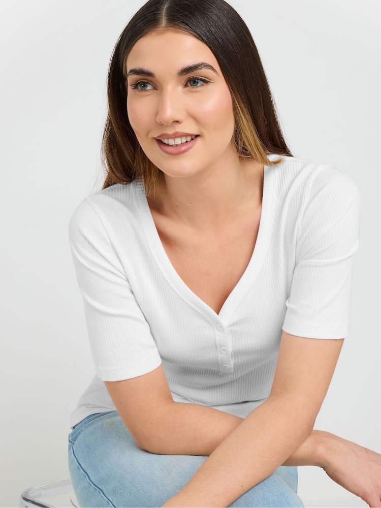 Long Tall Sally White Ribbed Short Sleeve Henley Top - Image 4 of 4 Long Tall Sally White Ribbed Short Sleeve Henley Top - Image 4 of 4