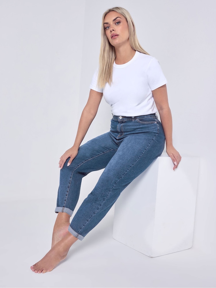 Yours Curve Blue Boyfriend Jeans - Image 2 of 5 Yours Curve Blue Boyfriend Jeans - Image 2 of 5