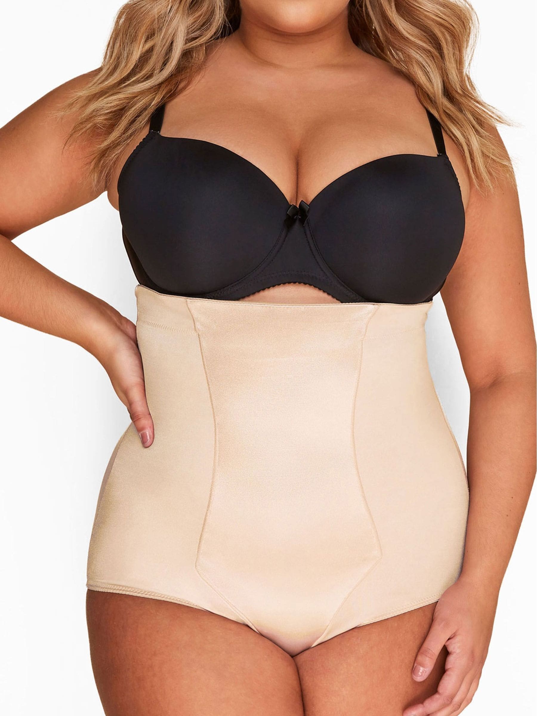 Yours Curve Women's Nude Satin Tummy Control High Waisted Full Briefs