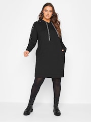 Yours Curve Black Embellished Hoodie Dress - Image 1 of 4