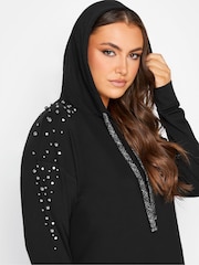 Yours Curve Black Embellished Hoodie Dress - Image 4 of 4