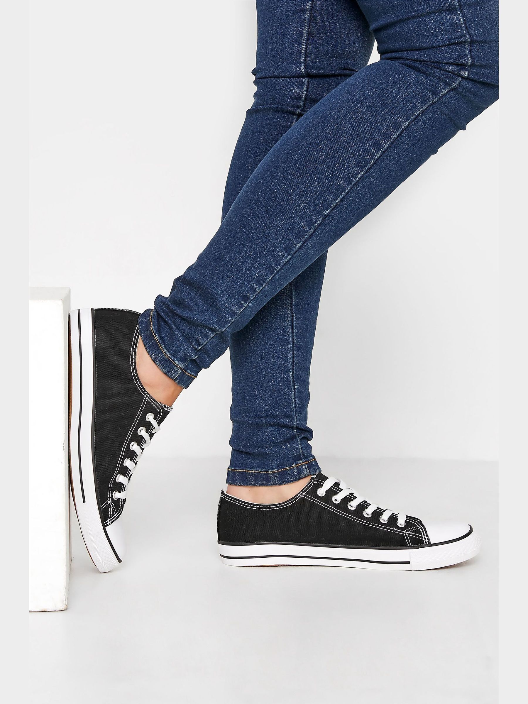 Long Tall Sally Women's Canvas Low Trainers in Black | Size: 9 - Image 4