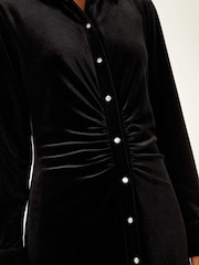 Roman Black Velvet Button Shirt Stretch Midi Dress - Image 5 of 5