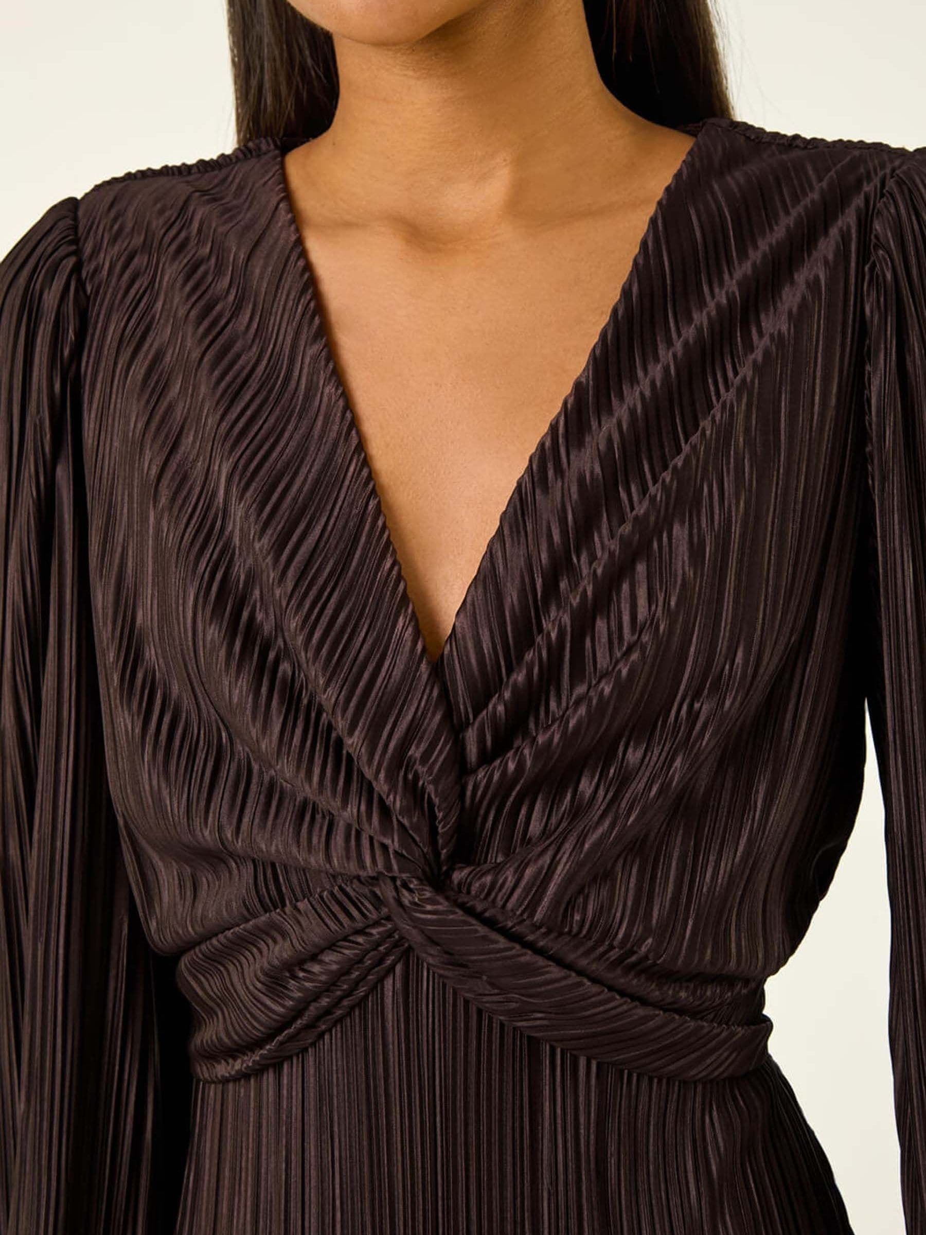 Buy Roman Brown Plisse Twist Front Midi Dress from Next USA