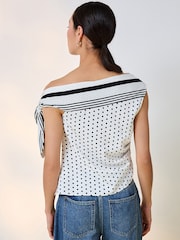 White/Black Polka Dot Off the Shoulder Satin Top - Image 3 of 7