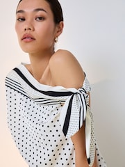White/Black Polka Dot Off the Shoulder Satin Top - Image 4 of 7