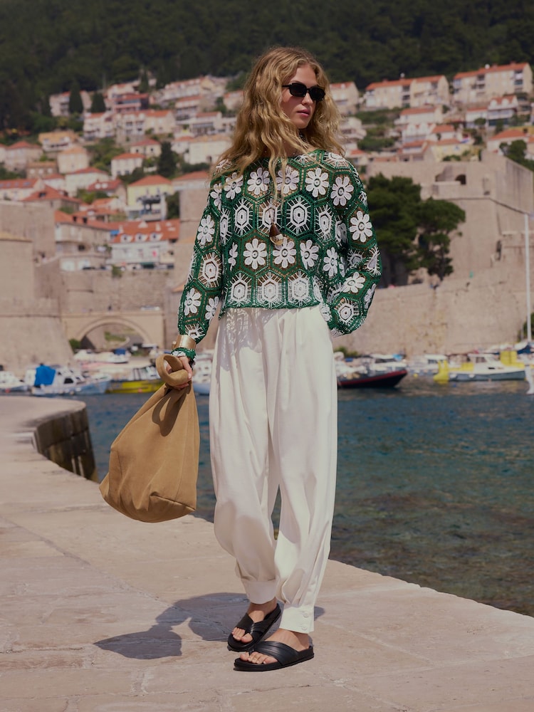 Ecru Balloon Leg Tailored Trousers - Image 1 of 7 Ecru Balloon Leg Tailored Trousers - Image 1 of 7