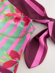 وردي/فيروزي مورد طبعة - بلوزة ستان مكشوفة الكتفين - صورة 10 من 11