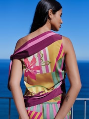 وردي/فيروزي مورد طبعة - بلوزة ستان مكشوفة الكتفين - صورة 8 من 11