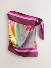 وردي/فيروزي مورد طبعة - بلوزة ستان مكشوفة الكتفين - صورة 9 من 11