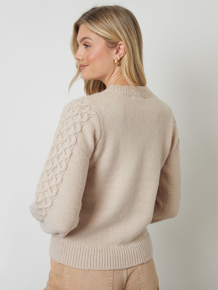 Another Sunday Cream Bobble Cable Knit Button Up Cardigan - Image 2 of 4 Another Sunday Cream Bobble Cable Knit Button Up Cardigan - Image 2 of 4