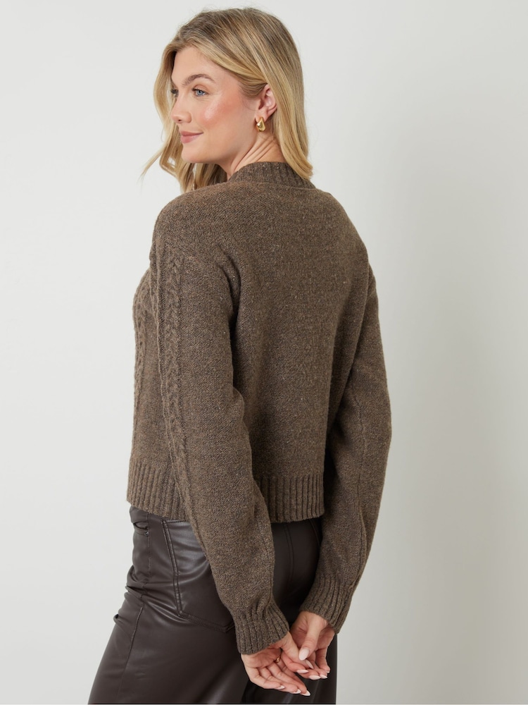 Another Sunday Brown Cable Knit Tie Front Cardigan - Image 2 of 5 Another Sunday Brown Cable Knit Tie Front Cardigan - Image 2 of 5