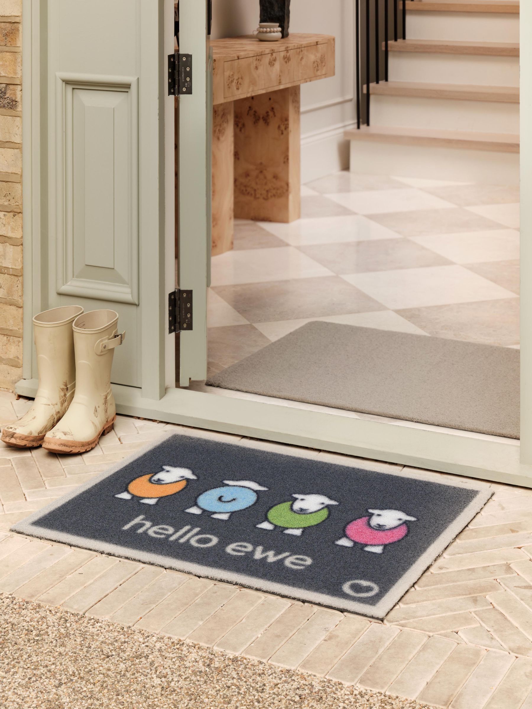 Hug Rug Navy Outdoor Hello Ewe Mat