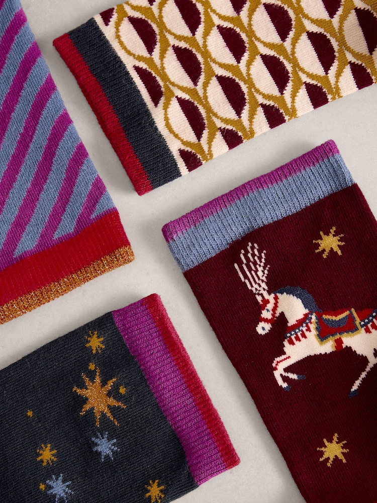 White Stuff Purple Circus Ankle Socks 4 Pack - Image 4 of 4 White Stuff Purple Circus Ankle Socks 4 Pack - Image 4 of 4