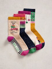 White Stuff Natural Xmas Ankle Socks 4 Pack - Image 2 of 4