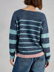 White Stuff Tamara Stripe Texture V-Neck Jumper - Imagen 3 de 6