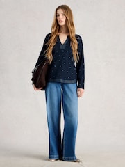 White Stuff Blue Weaver Long Sleeve Notch T-Shirt - Image 1 of 2