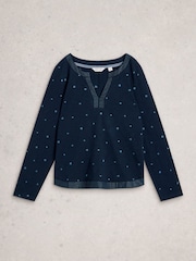 White Stuff Blue Weaver Long Sleeve Notch T-Shirt - Image 5 of 6