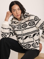 Mint Velvet White Cream Borg Print  Hooded Jacket - Image 1 of 8