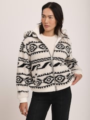Mint Velvet White Cream Borg Print  Hooded Jacket - Image 2 of 8